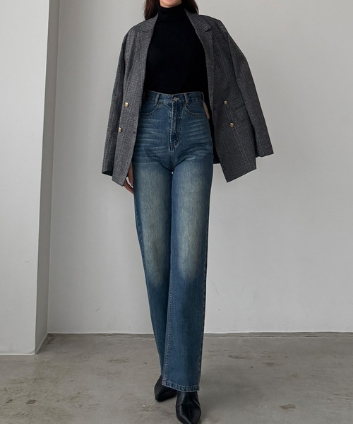 セール】ハイウエストストレートデニム[高身長サイズST/低身長サイズSS