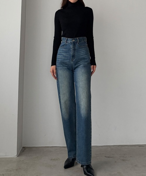 セール】ハイウエストストレートデニム[高身長サイズST/低身長サイズSS