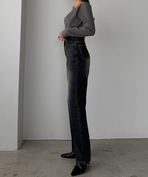 セール】ハイウエストストレートデニム[高身長サイズST/低身長