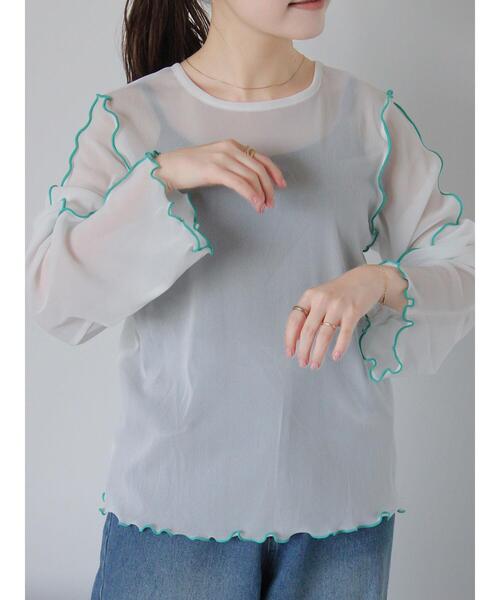 ehka sopo(エヘカソポ)の「配色メローシアーカットソー(Tシャツ/カットソー・レディース・ブラック/サックスブルー/オフホワイト・F)」の1枚目の写真