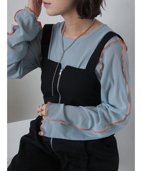 ehka sopo(エヘカソポ)の「配色メローシアーカットソー(Tシャツ/カットソー・レディース・ブラック/サックスブルー/オフホワイト・F)」の3枚目の写真