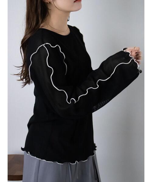 ehka sopo(エヘカソポ)の「配色メローシアーカットソー(Tシャツ/カットソー・レディース・ブラック/サックスブルー/オフホワイト・F)」の2枚目の写真