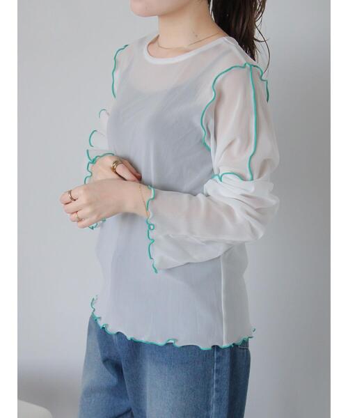 ehka sopo(エヘカソポ)の「配色メローシアーカットソー(Tシャツ/カットソー・レディース・ブラック/サックスブルー/オフホワイト・F)」の5枚目の写真