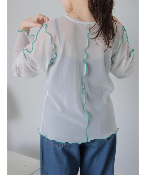 ehka sopo(エヘカソポ)の「配色メローシアーカットソー(Tシャツ/カットソー・レディース・ブラック/サックスブルー/オフホワイト・F)」の6枚目の写真