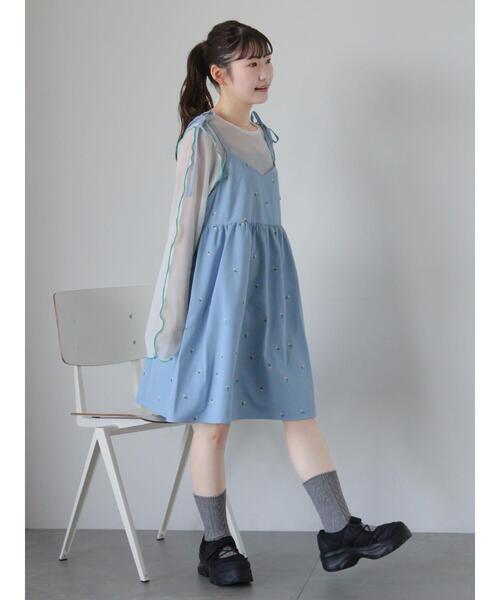 ehka sopo(エヘカソポ)の「配色メローシアーカットソー(Tシャツ/カットソー・レディース・ブラック/サックスブルー/オフホワイト・F)」の8枚目の写真
