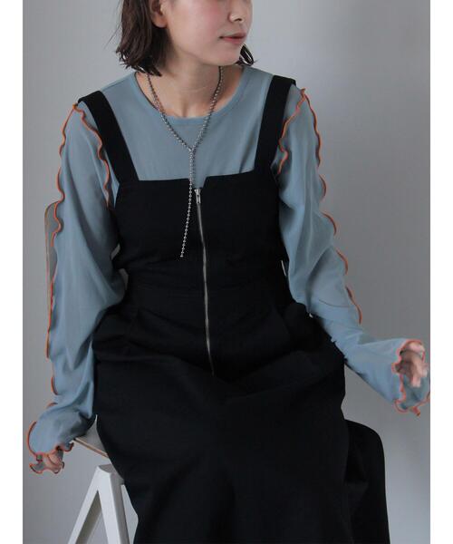 ehka sopo(エヘカソポ)の「配色メローシアーカットソー(Tシャツ/カットソー・レディース・ブラック/サックスブルー/オフホワイト・F)」の12枚目の写真