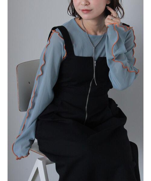 ehka sopo(エヘカソポ)の「配色メローシアーカットソー(Tシャツ/カットソー・レディース・ブラック/サックスブルー/オフホワイト・F)」の13枚目の写真