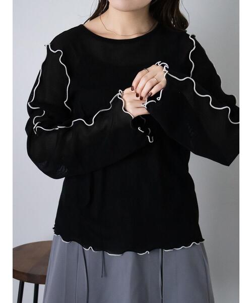 ehka sopo(エヘカソポ)の「配色メローシアーカットソー(Tシャツ/カットソー・レディース・ブラック/サックスブルー/オフホワイト・F)」の20枚目の写真