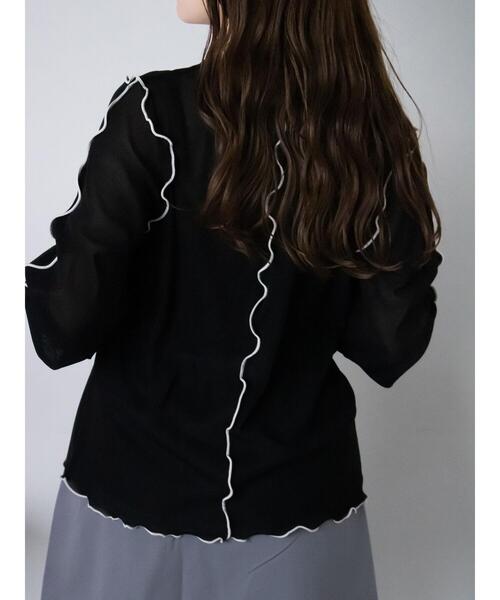 ehka sopo(エヘカソポ)の「配色メローシアーカットソー(Tシャツ/カットソー・レディース・ブラック/サックスブルー/オフホワイト・F)」の22枚目の写真
