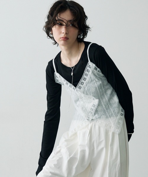 Trish(トリッシュ)の「コットンレースビスチェ(キャミソール・レディース・ブラック/ホワイト・MEDIUM)」の10枚目の写真