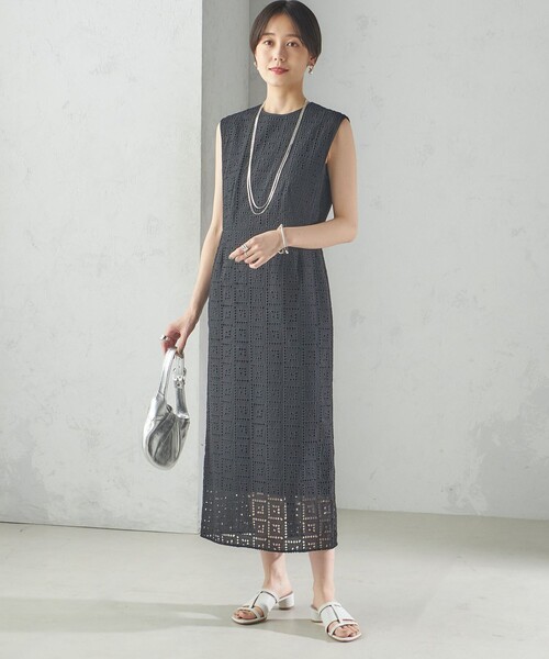 SHIPS（シップス）の「〈手洗い可能〉Broche スクエア レース Iライン ワンピース（ワンピース・レディース・ブラック/オフホワイト・38/36）」の8枚目の写真