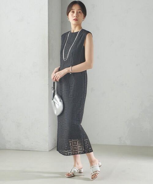 SHIPS（シップス）の「〈手洗い可能〉Broche スクエア レース Iライン ワンピース（ワンピース・レディース・ブラック/オフホワイト・38/36）」の9枚目の写真