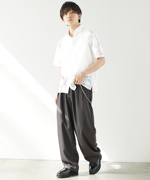 MinoriTY】シャドウストライプ2タックピンストライプカーブスラックス