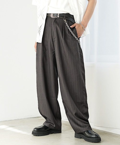 MinoriTY】シャドウストライプ2タックピンストライプカーブスラックス