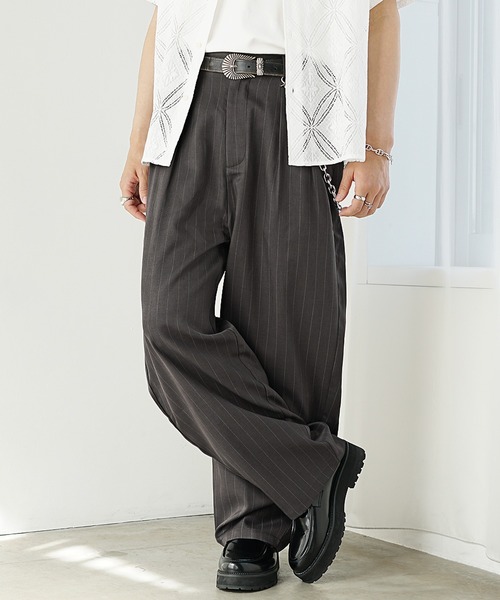 MinoriTY】シャドウストライプ2タックピンストライプカーブスラックス