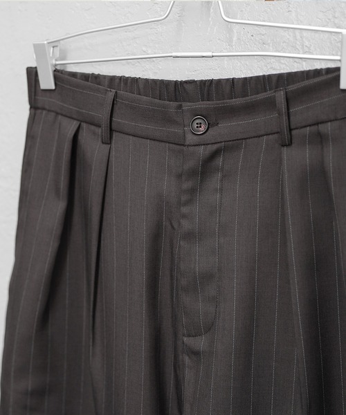 MAATER & SONS ストライプ スラックス ダークグレー MinoriTY】シャドウストライプ2タックピンストライプカーブスラックス