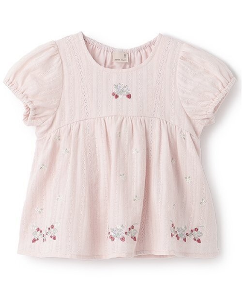 petit main（プティマイン）の「【リンク】いちご刺しゅうパフチュニック(キッズ)（チュニック・キッズ・ライトピンク/アイボリー/ライトブルー・90cm/110cm/120cm/100cm/80ｃｍ/130cm）」の3枚目の写真