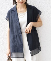 美品✨ベイジ　22FW 綿100% 洗える　シアージレ ベスト　ネイビー　4 美品✨ベイジ 22FW 綿100% 洗える シアージレ ベスト ネイビー 4