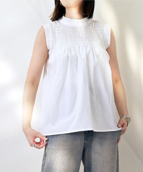 STYLEBLOCK（スタイルブロック）の「リネンタッチシャーリングノースリーブブラウス（シャツ/ブラウス・レディース・ブラック/ブルー/ホワイト/レッド・M）」の5枚目の写真