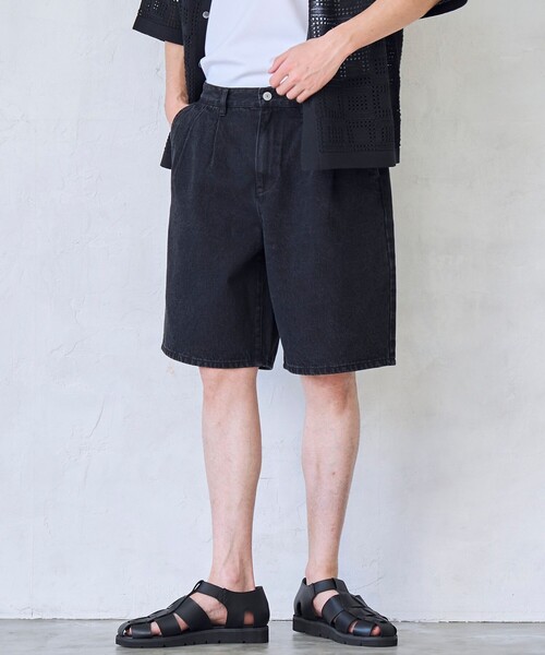 RONEL(ロネル)の「【RONEL】デニムショーツ(その他パンツ・メンズ・ブラック/オフホワイト・S/M/L/XL)」の1枚目の写真