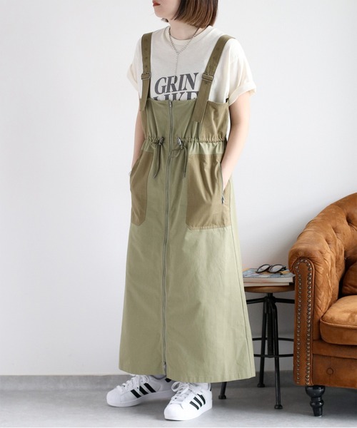 cepo(セポ)の「ミリタリー切り替えジャンスカ(ジャンパースカート・レディース・オリーブ/ベージュ・M)」の2枚目の写真