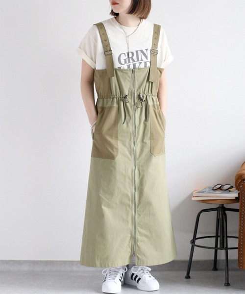 cepo(セポ)の「ミリタリー切り替えジャンスカ(ジャンパースカート・レディース・オリーブ/ベージュ・M)」の3枚目の写真