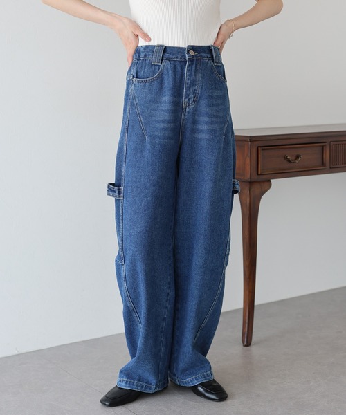 BLUEEAST(ブルーイースト)の「バックゴムペインターカーブデニムパンツ(デニムパンツ・レディース・ブルー/ネイビー・MEDIUM/LARGE)」の2枚目の写真