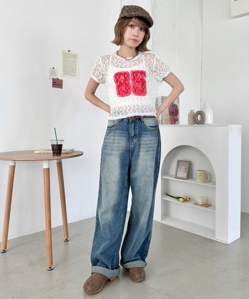 SOLLON.(ソルロン)の「レースナンバリング半袖トップス(Tシャツ/カットソー・レディース・ホワイト/ブラック・FREE)」の3枚目の写真