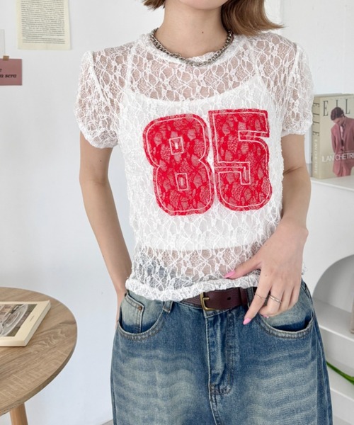 SOLLON.(ソルロン)の「レースナンバリング半袖トップス(Tシャツ/カットソー・レディース・ホワイト/ブラック・FREE)」の10枚目の写真