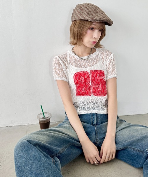 SOLLON.(ソルロン)の「レースナンバリング半袖トップス(Tシャツ/カットソー・レディース・ホワイト/ブラック・FREE)」の4枚目の写真