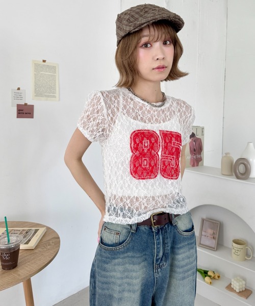 SOLLON.(ソルロン)の「レースナンバリング半袖トップス(Tシャツ/カットソー・レディース・ホワイト/ブラック・FREE)」の8枚目の写真