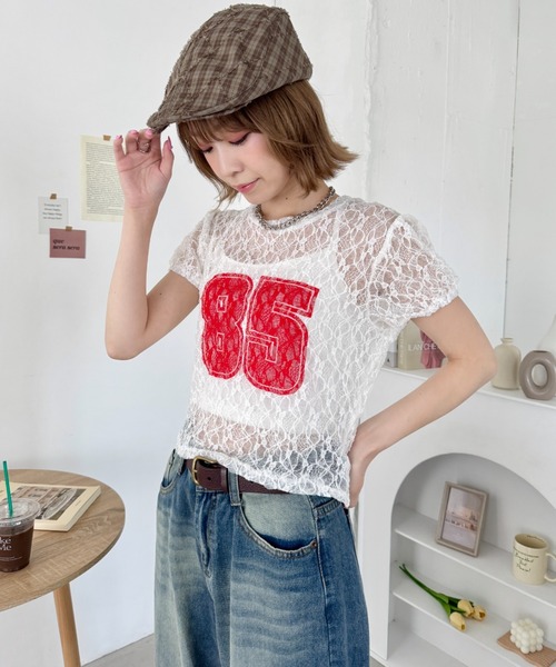 SOLLON.(ソルロン)の「レースナンバリング半袖トップス(Tシャツ/カットソー・レディース・ホワイト/ブラック・FREE)」の7枚目の写真
