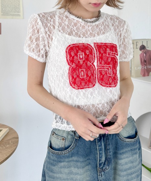 SOLLON.(ソルロン)の「レースナンバリング半袖トップス(Tシャツ/カットソー・レディース・ホワイト/ブラック・FREE)」の11枚目の写真