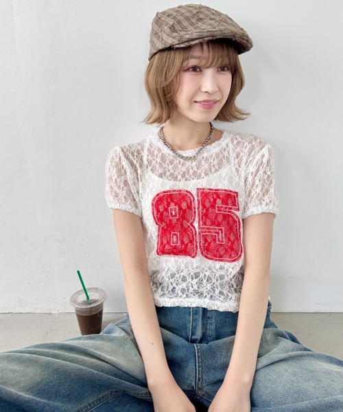 SOLLON.(ソルロン)の「レースナンバリング半袖トップス(Tシャツ/カットソー・レディース・ホワイト/ブラック・FREE)」の5枚目の写真