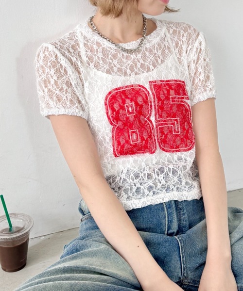 SOLLON.(ソルロン)の「レースナンバリング半袖トップス(Tシャツ/カットソー・レディース・ホワイト/ブラック・FREE)」の9枚目の写真