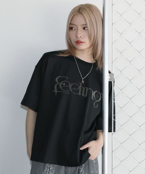 セール】ラインストーン短丈半袖Tシャツ【UNISEX】（Tシャツ