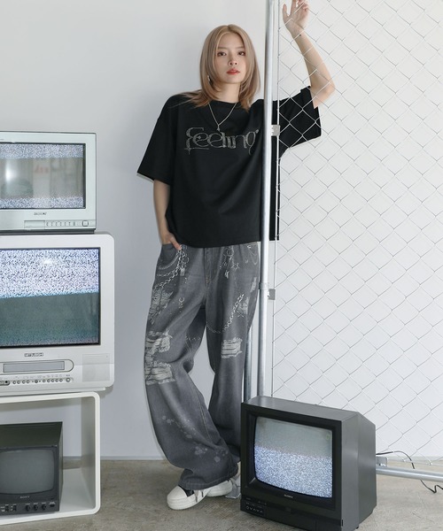MSG(エムエスジー)の「ラインストーン短丈半袖Tシャツ【UNISEX】(Tシャツ/カットソー・メンズ・ホワイト/ブラック/ワイン/ライトブルー/ピンク/カモフラージュ/チャコール・XL/L/M/S)」の21枚目の写真