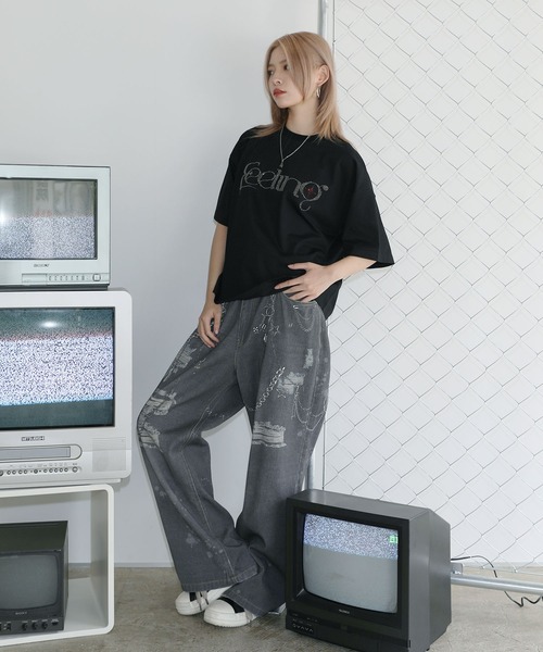 MSG(エムエスジー)の「ラインストーン短丈半袖Tシャツ【UNISEX】(Tシャツ/カットソー・メンズ・ホワイト/ブラック/ワイン/ライトブルー/ピンク/カモフラージュ/チャコール・XL/L/M/S)」の22枚目の写真