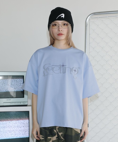 セール】ラインストーン短丈半袖Tシャツ【UNISEX】（Tシャツ