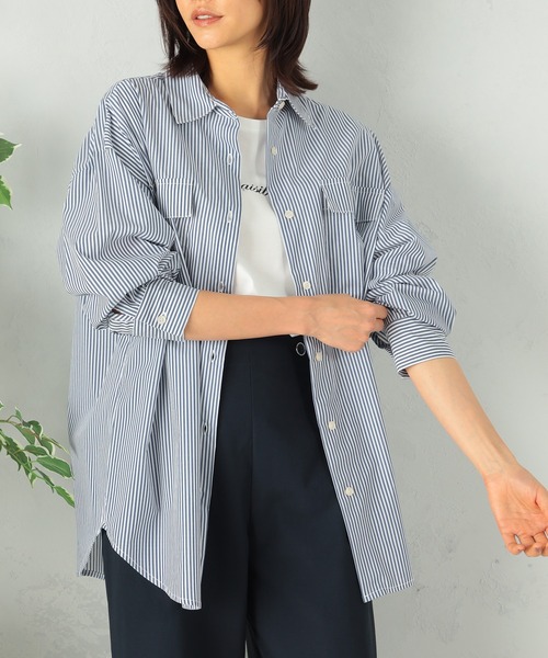GALLORIA(ギャローリア)の「両ポケシャツ(シャツ/ブラウス・レディース・ライトイエロー/ネイビー/ライトブルー・LL/S/M/L)」の1枚目の写真