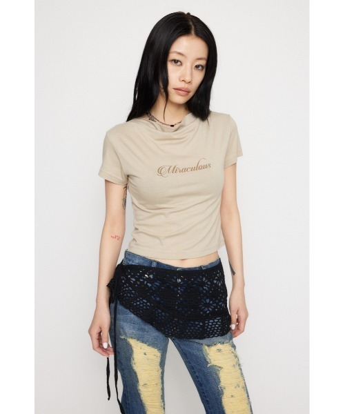 LAGUA GEM(ラグアジェム)の「NECK DRAPE Tシャツ(Tシャツ/カットソー・レディース・ブラック/アイボリー/ベージュ・FREE)」の14枚目の写真