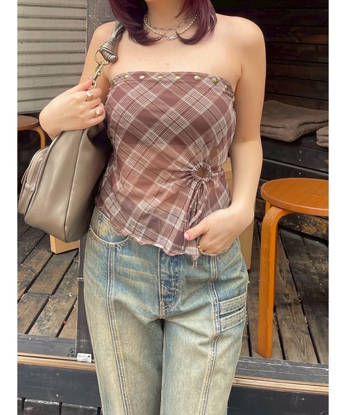 EVRIS（エヴリス）の「チェックベアトップ（キャミソール・レディース・ブラック/ブラウン・FREE）」の18枚目の写真