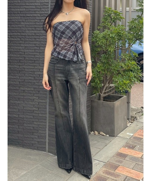 EVRIS（エヴリス）の「チェックベアトップ（キャミソール・レディース・ブラック/ブラウン・FREE）」の6枚目の写真