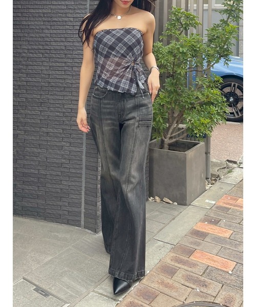 EVRIS（エヴリス）の「チェックベアトップ（キャミソール・レディース・ブラック/ブラウン・FREE）」の5枚目の写真