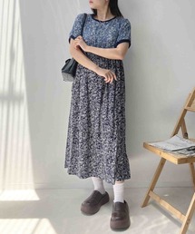 ●ひんやり ウエストシャーリング リブデザイン半袖ワンピ―ス