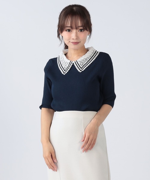 CECIL McBEE（セシルマクビー）の「接触冷感ウォッシャブルつけ襟プルオーバー（ニット/セーター・レディース・ブラック/ピンク/オフホワイト/ネイビー・MEDIUM）」の4枚目の写真