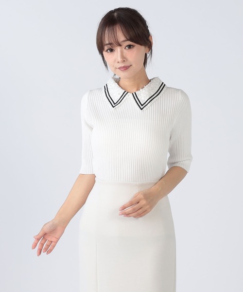 CECIL McBEE（セシルマクビー）の「接触冷感ウォッシャブルつけ襟プルオーバー（ニット/セーター・レディース・ブラック/ピンク/オフホワイト/ネイビー・MEDIUM）」の5枚目の写真