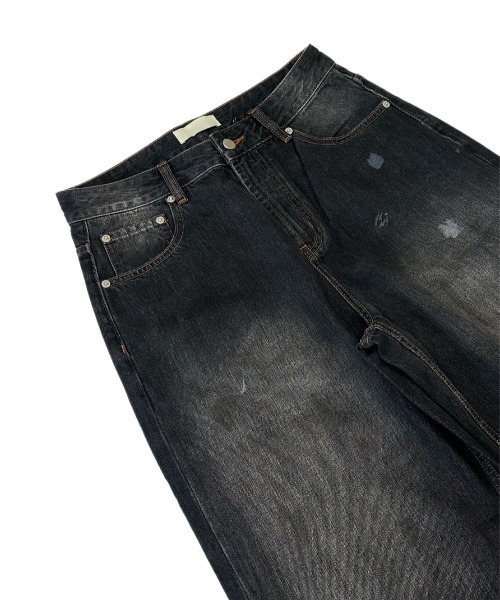 Chikashitsu +（チカシツプラス）の「【Chikashitsu +】dirty wash semi wide denim / 【チカシツプラス】ダーティーウォッシングセミワイドデニムパンツ＜着用動画あり＞（デニムパンツ・メンズ・ブラック/ブルー・M/L）」の3枚目の写真