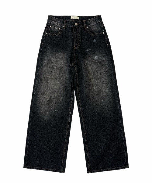 Chikashitsu +（チカシツプラス）の「【Chikashitsu +】dirty wash semi wide denim / 【チカシツプラス】ダーティーウォッシングセミワイドデニムパンツ＜着用動画あり＞（デニムパンツ・メンズ・ブラック/ブルー・M/L）」の5枚目の写真