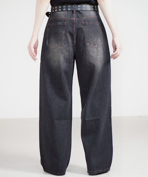 Chikashitsu +（チカシツプラス）の「【Chikashitsu +】dirty wash semi wide denim / 【チカシツプラス】ダーティーウォッシングセミワイドデニムパンツ＜着用動画あり＞（デニムパンツ・メンズ・ブラック/ブルー・M/L）」の21枚目の写真